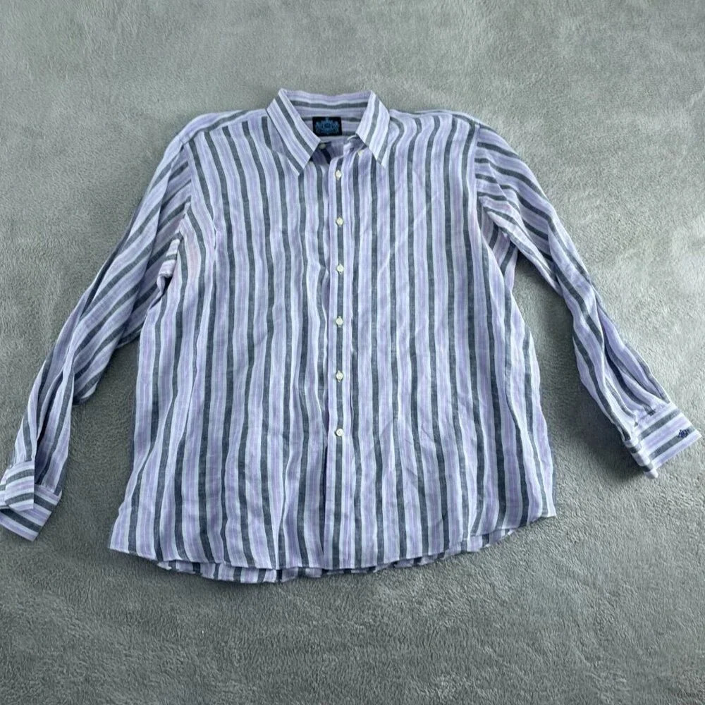Astor & Black Mens XL Striped Long Sleeve Linen Button-Up Shirt 4950